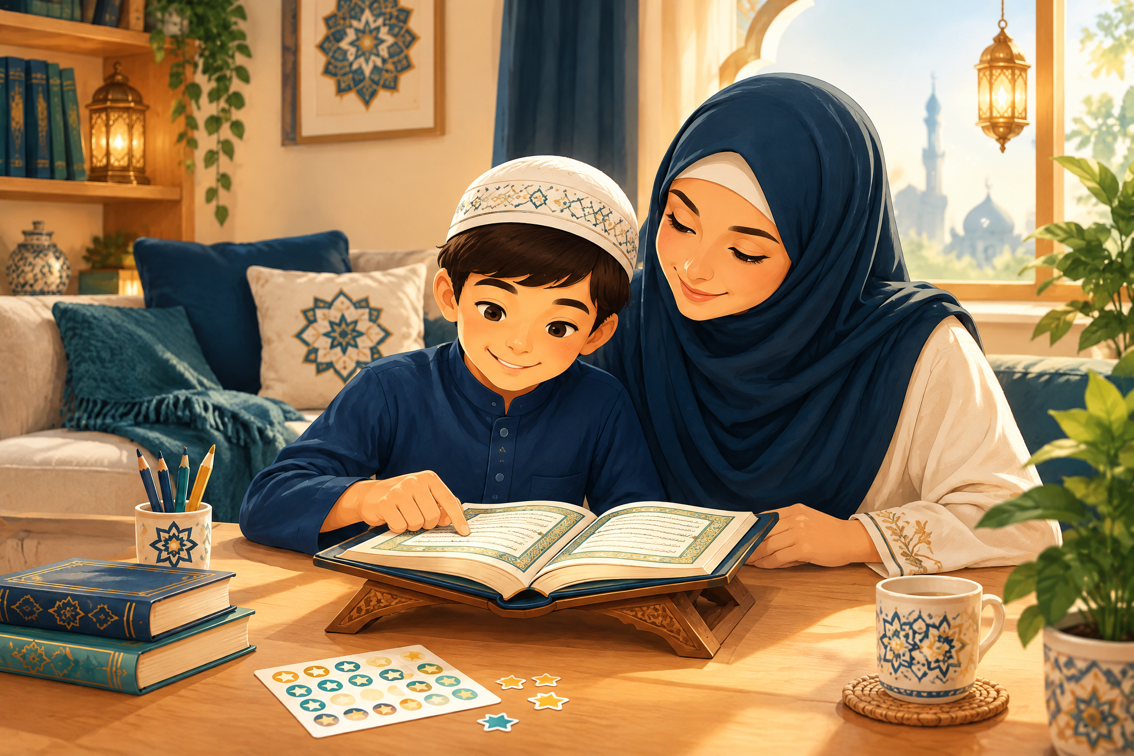 Parent and child enjoying a positive Quran practice routine together