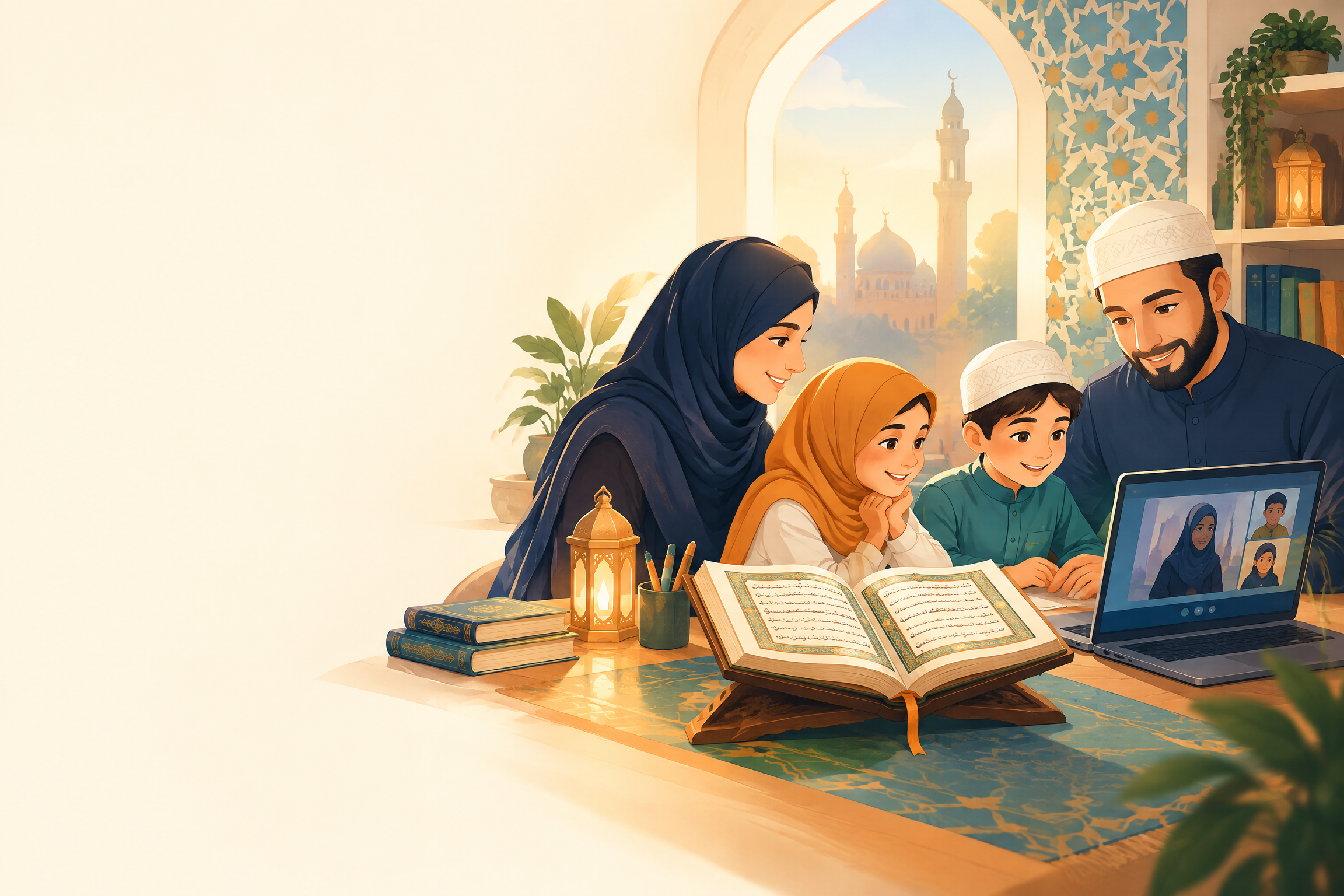 Family learning Quran together through online Quran classes at home