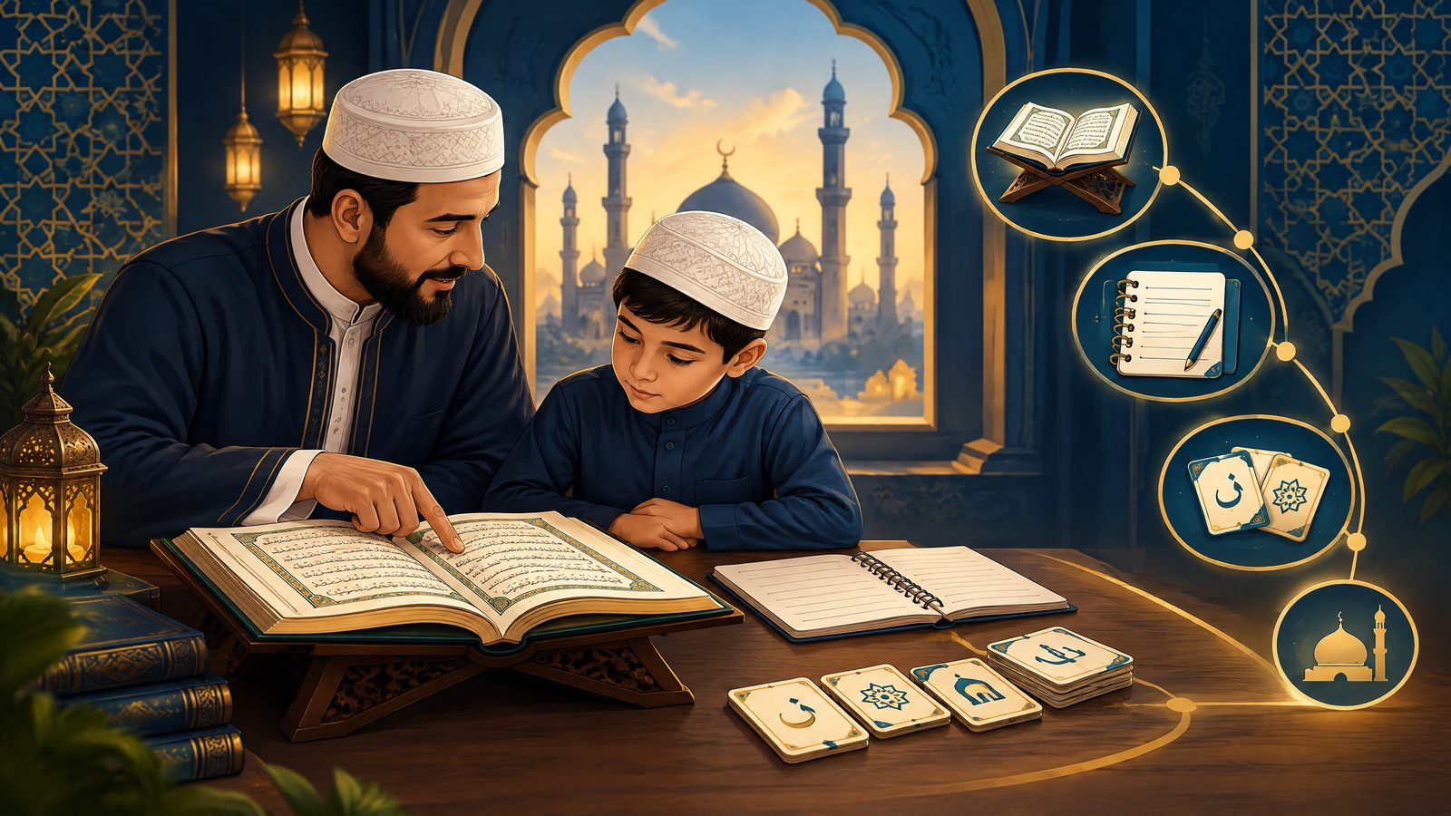 Teacher guiding a learner through a structured Quran learning plan