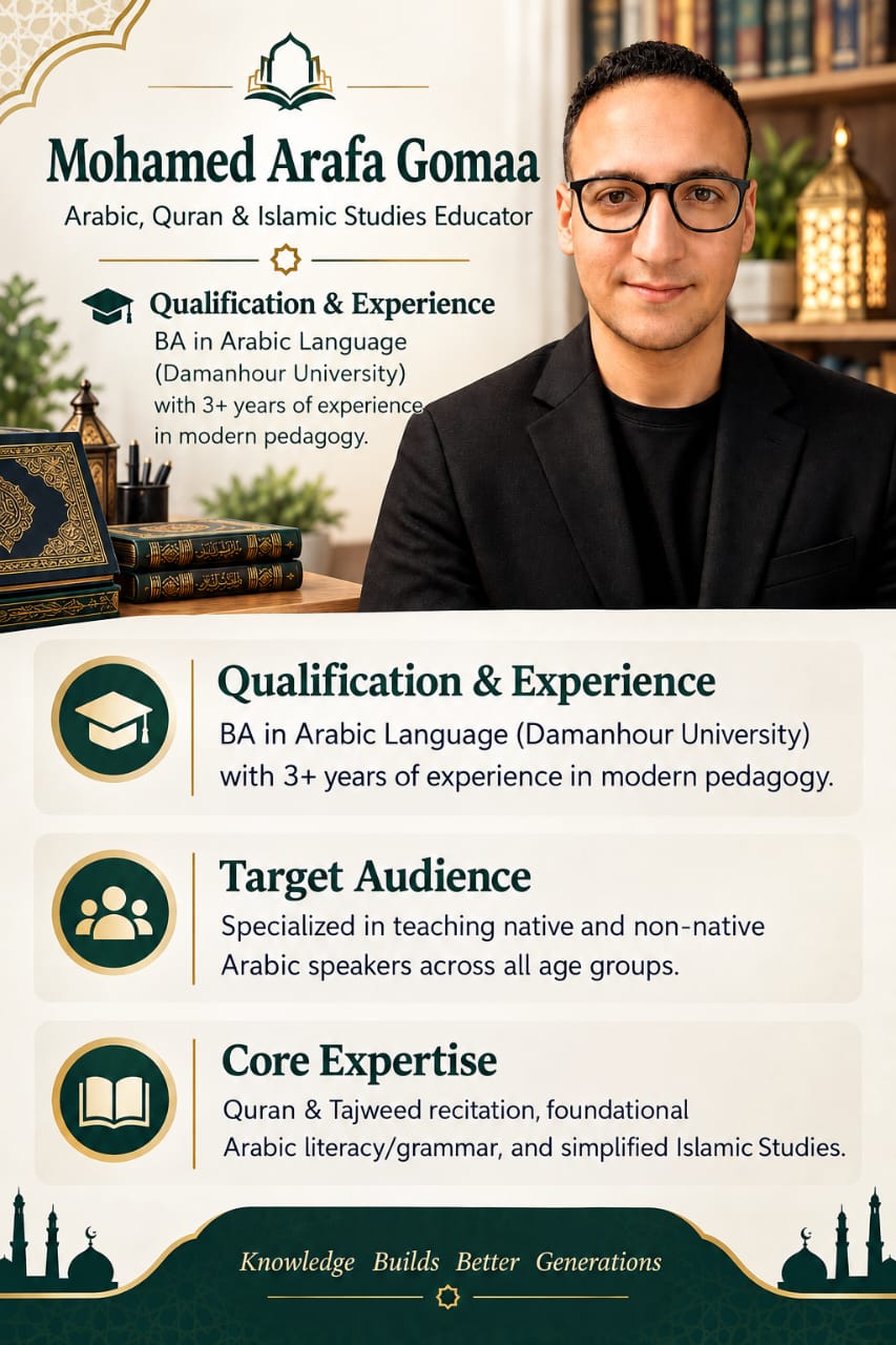 Mohamed Arafa Gomaa, Arabic, Quran and Islamic Studies educator