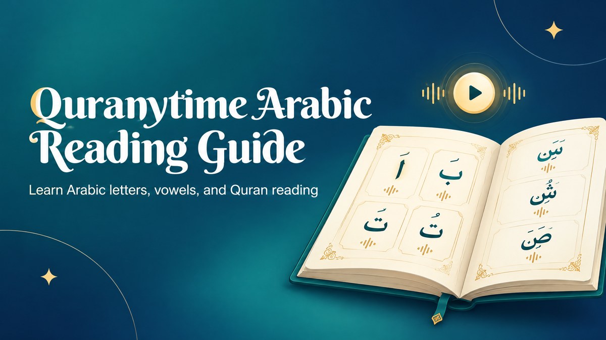 Quranytime Arabic Reading Guide with Arabic letters and audio practice
