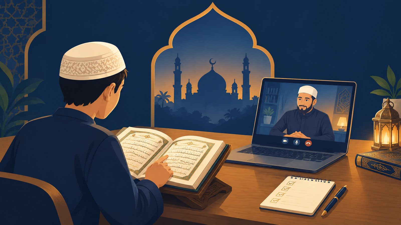 Learner completing a Quran reading assessment with a teacher