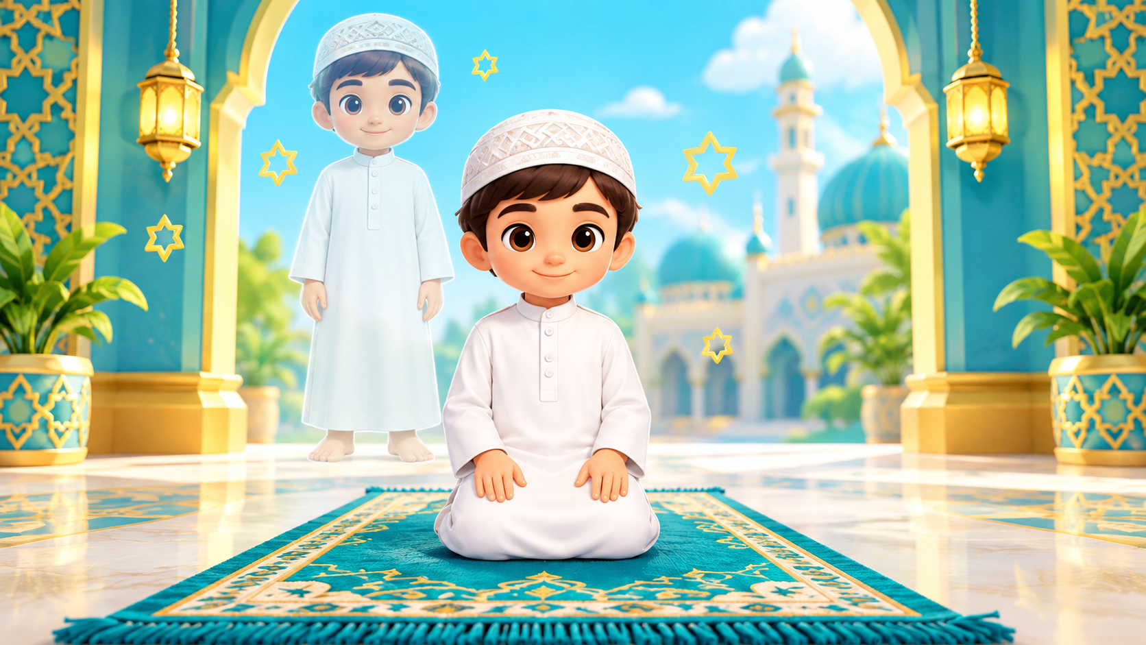 Salah Guide boy practising a prayer position